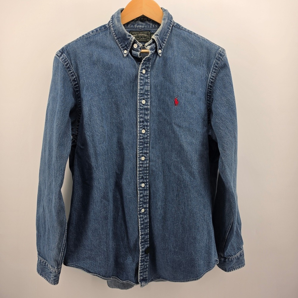 Polo Country Ralph Lauren Denim Shirt Mens XL Blue Cotton Button Down Vintage